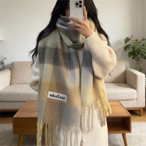 Acne Studios Gray and Yellow Plaid Scarf